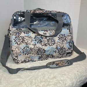 Teamoy knitting tote, dandelion print in gray, browns & blue